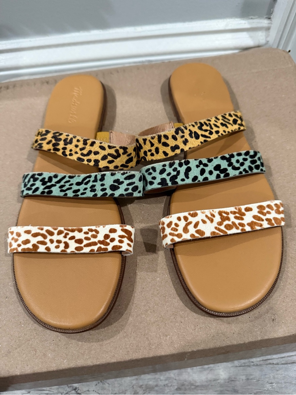 Madewell llana Triple-Strap Calf Hair Slide Sandals - Seaside Blue Leopard